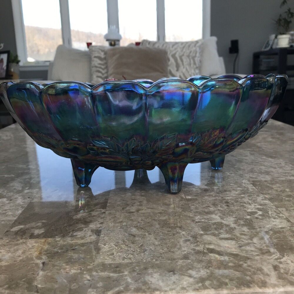 Vintage Indiana Glass Company blue iridescent carnival glass